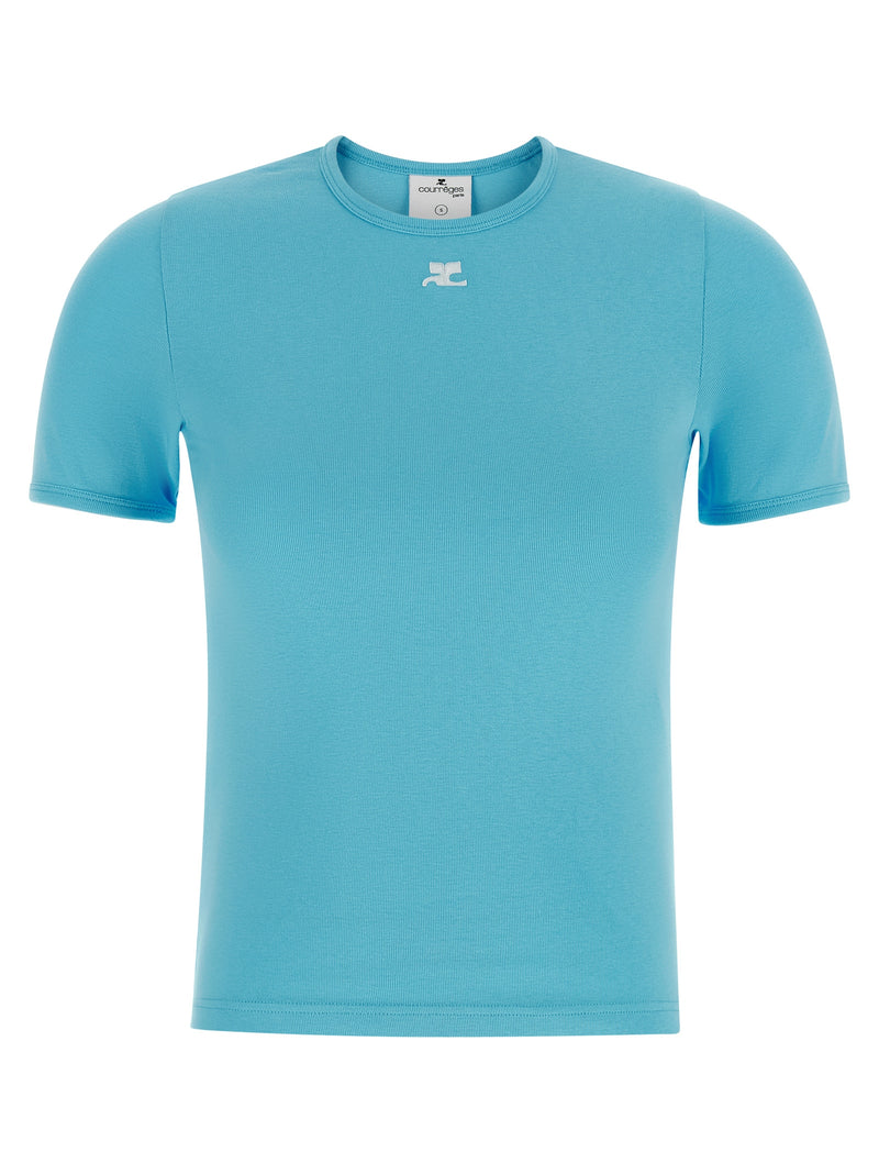 Courrèges Blue Cotton T-Shirt - Signature Contrast Logo
