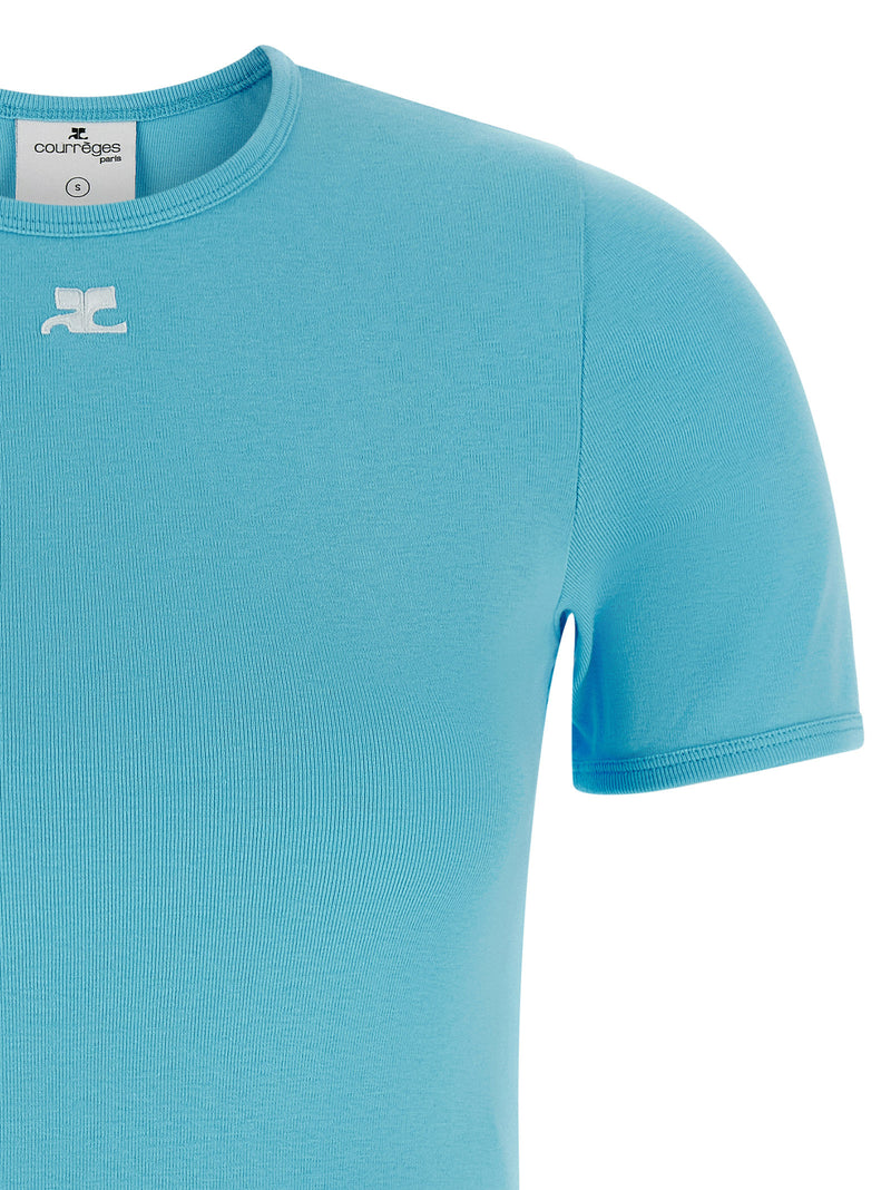 Courrèges Blue Cotton T-Shirt - Signature Contrast Logo