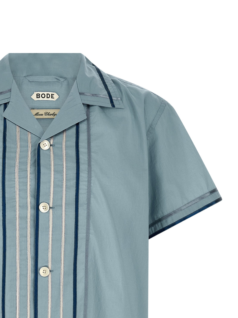 BODE Blue Cotton Blouse - Ribbon Plaid Bowling Shirt
