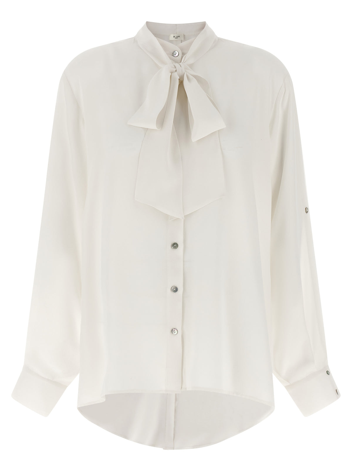 DI.LA3 PARI' White Silk Blouse - Elegant Lavallière Collar