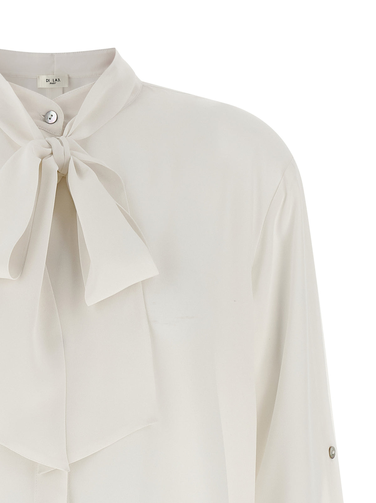 DI.LA3 PARI' White Silk Blouse - Elegant Lavallière Collar