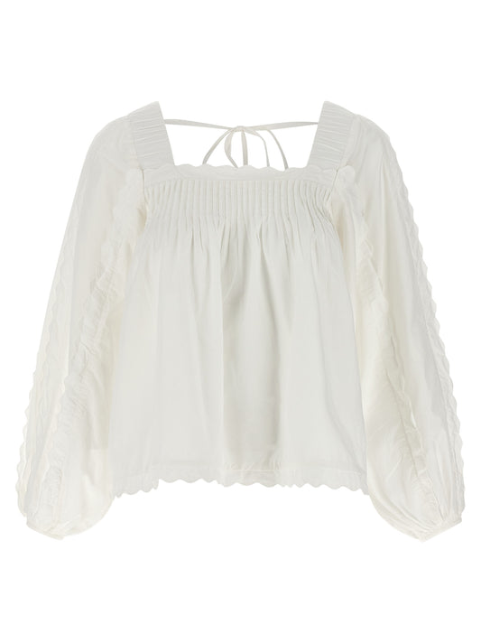 FARM RIO White Cotton Blouse with Square Neckline
