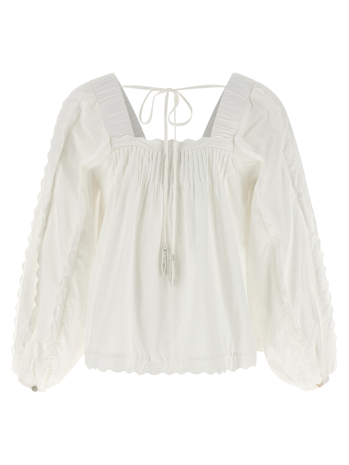 FARM RIO White Cotton Blouse with Square Neckline