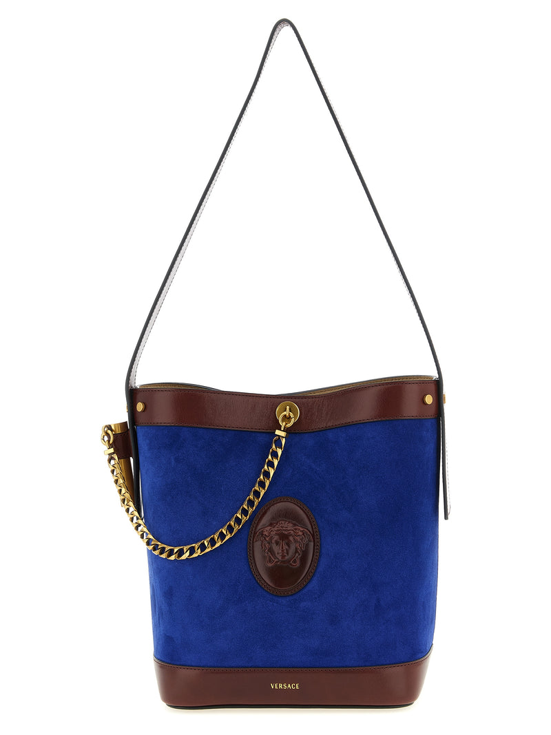 Versace Pivot Blue Calfskin Shoulder Bag