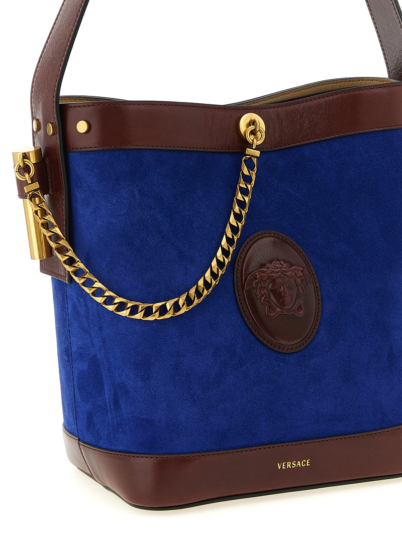 Versace Pivot Blue Calfskin Shoulder Bag