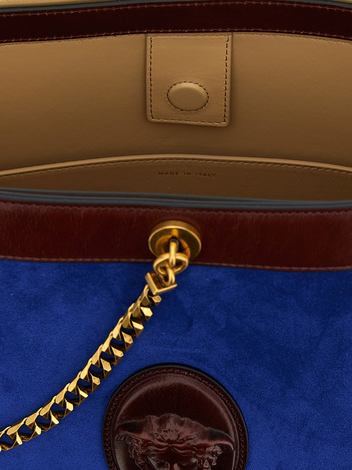 Versace Pivot Blue Calfskin Shoulder Bag