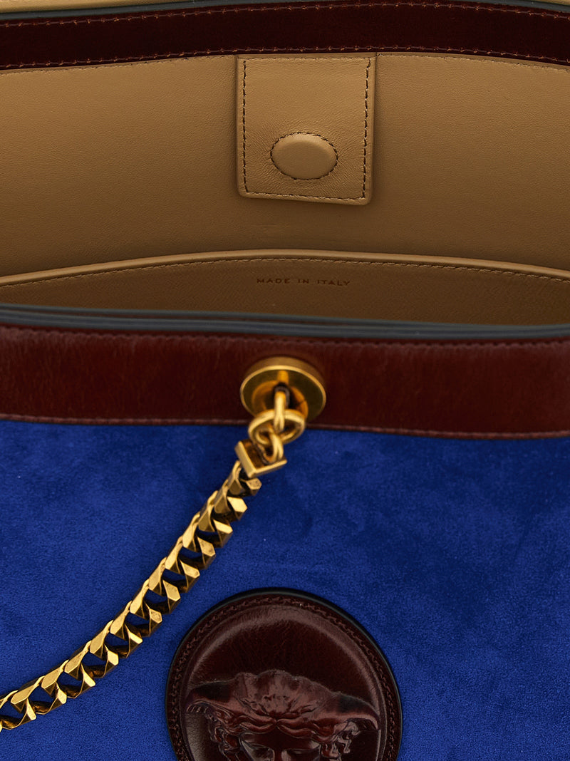 Versace Pivot Blue Calfskin Shoulder Bag