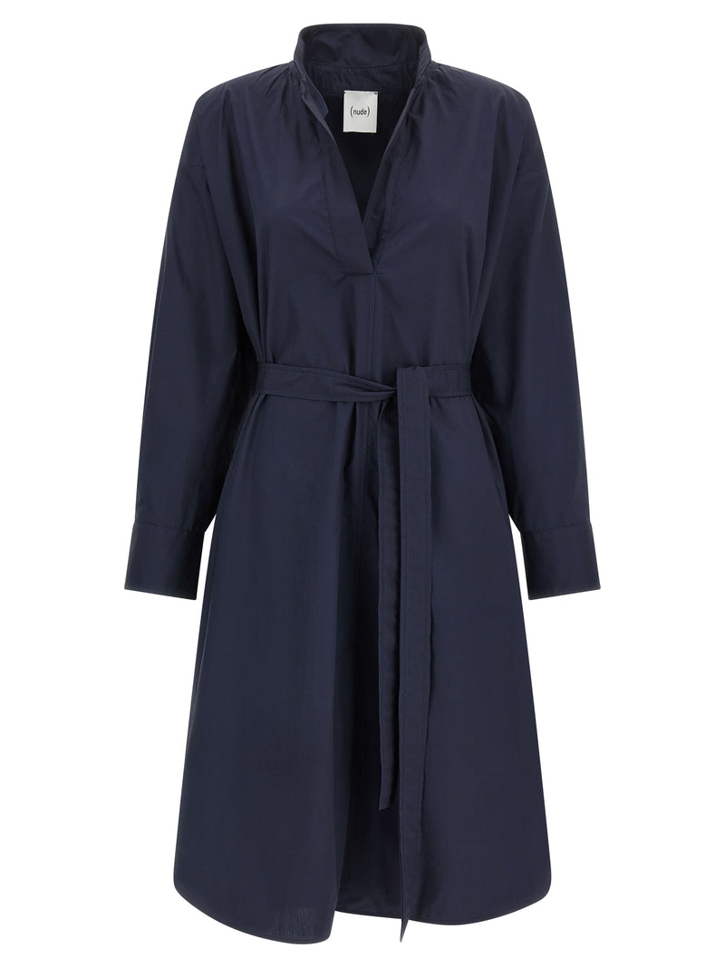 NUDE Blue Cotton Midi Dress - Chic Sophistication