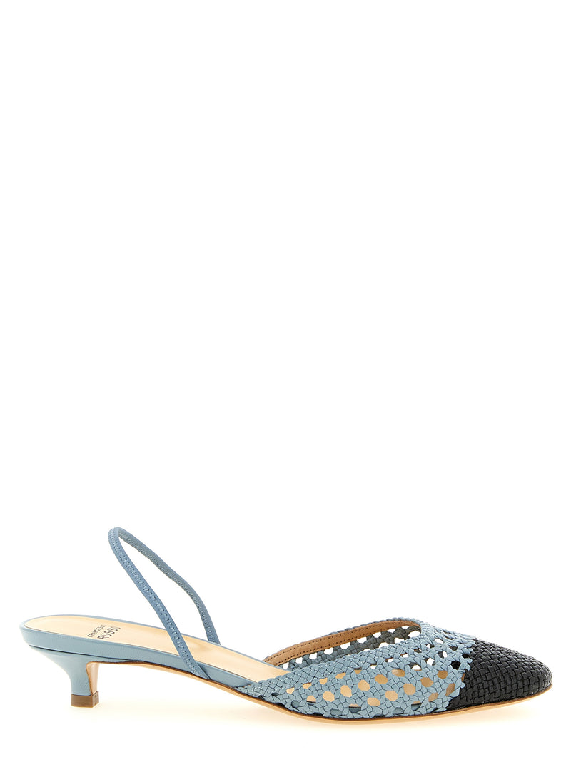 Escarpins Francesco Russo en chèvre velours bleu à talon mi-haut