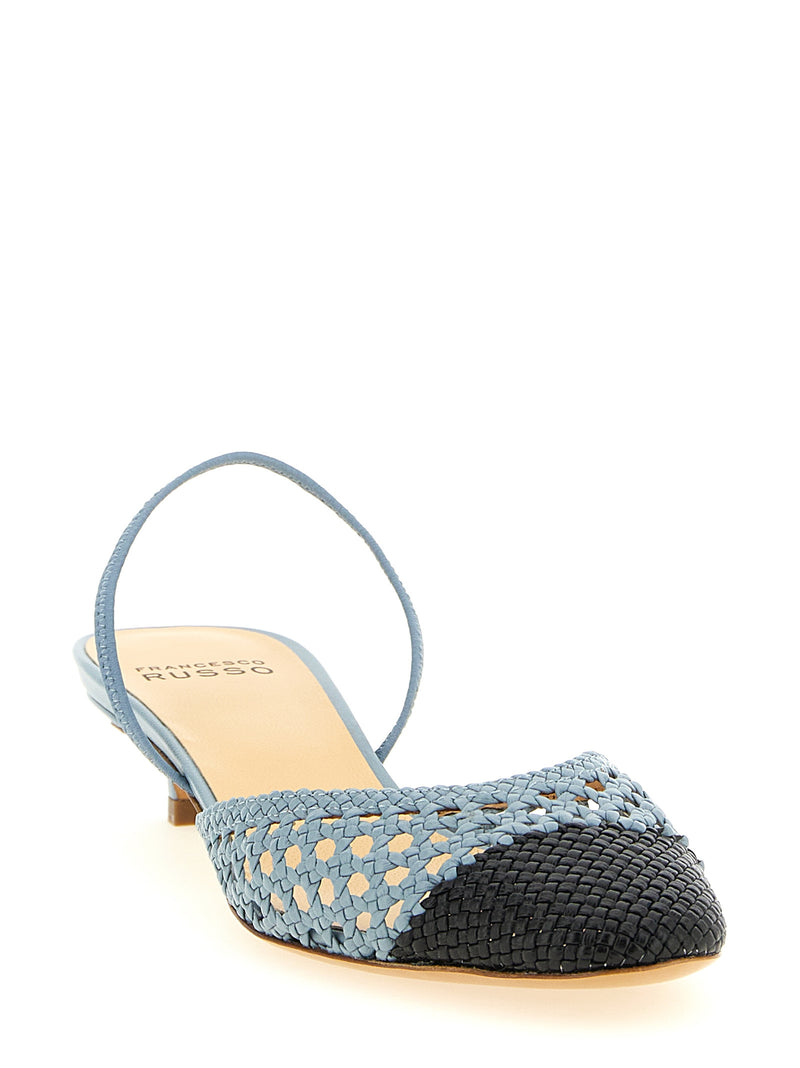 Escarpins Francesco Russo en chèvre velours bleu à talon mi-haut