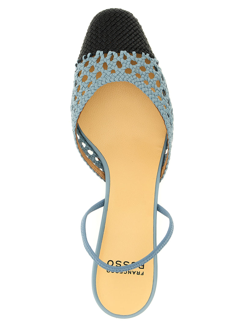 Escarpins Francesco Russo en chèvre velours bleu à talon mi-haut