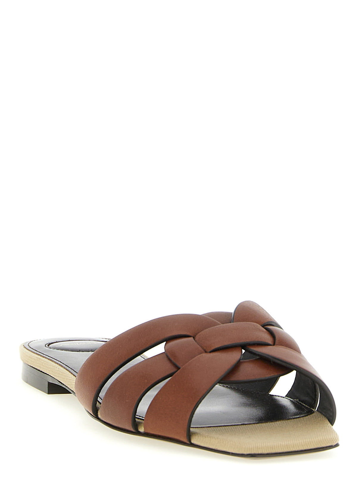 Saint Laurent Tribute Brown Calfskin Slides for Women