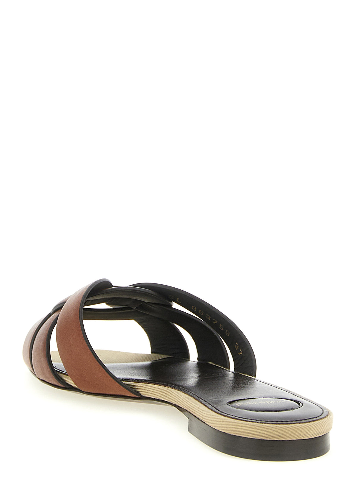 Saint Laurent Tribute Brown Calfskin Slides for Women
