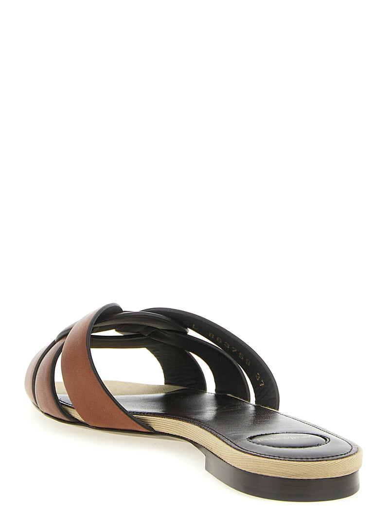 Saint Laurent Tribute Brown Calfskin Slides for Women