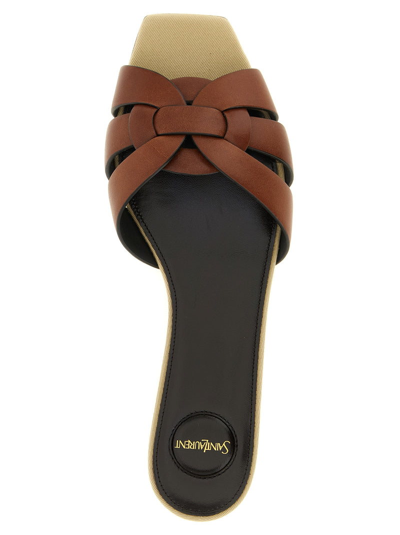 Saint Laurent Tribute Brown Calfskin Slides for Women