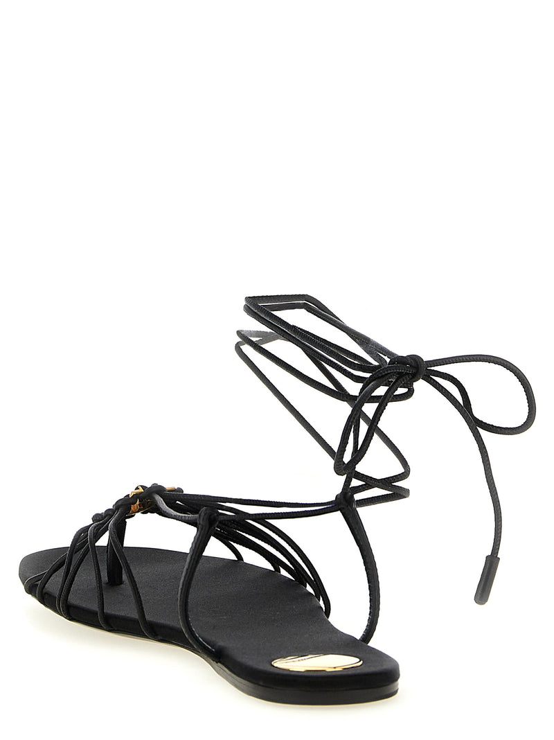 Saint Laurent Babylone Black Lamb Leather Flat Sandals
