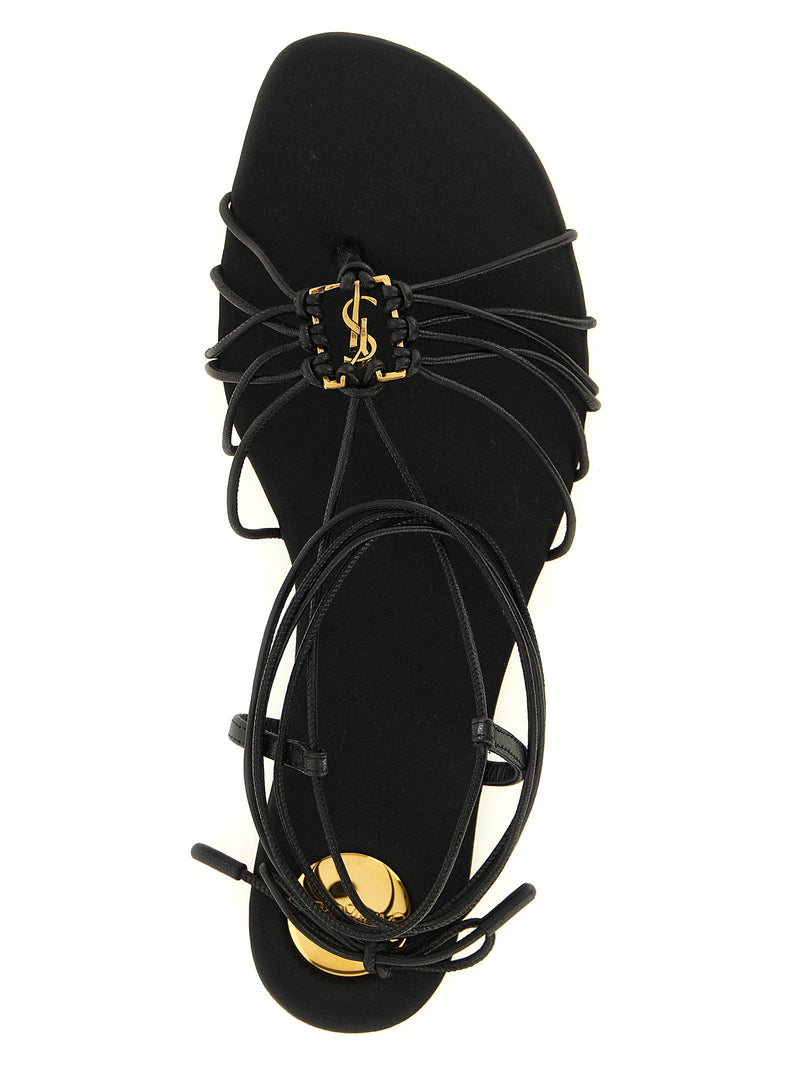 Saint Laurent Babylone Black Lamb Leather Flat Sandals