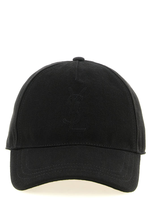 Saint Laurent Black Cotton Baseball Cap with Iconic Stitching