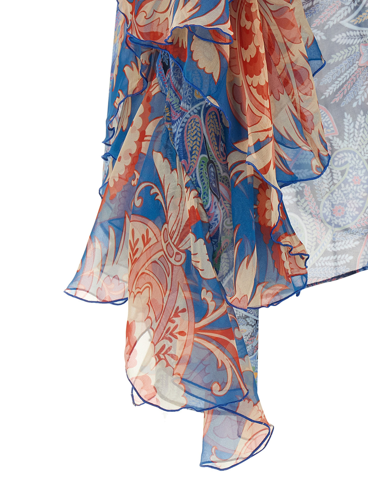 Etro Blue Silk Blouse with Floral Print and Ruffles