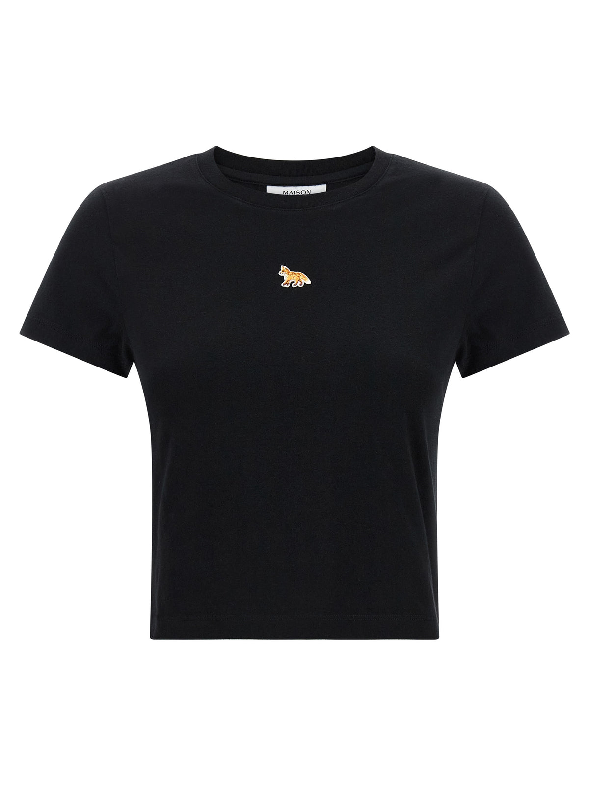 Maison Kitsuné Black Cotton T-Shirt with Baby Fox Patch