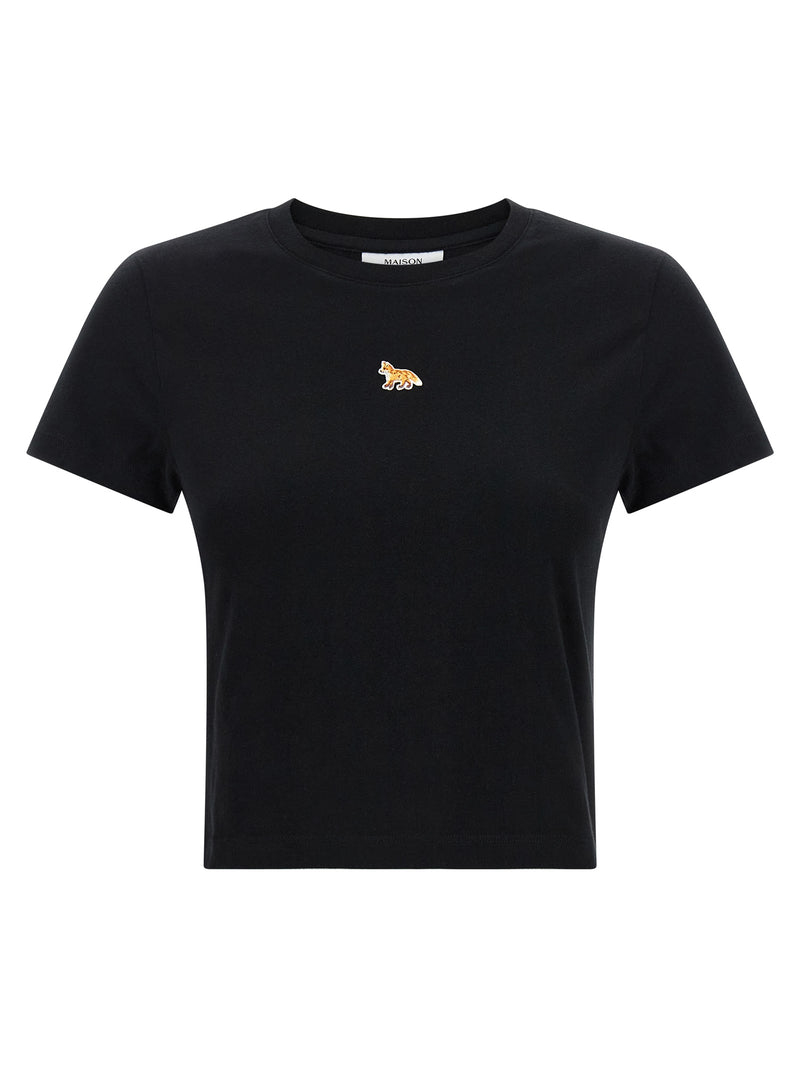 Maison Kitsuné Black Cotton T-Shirt with Baby Fox Patch