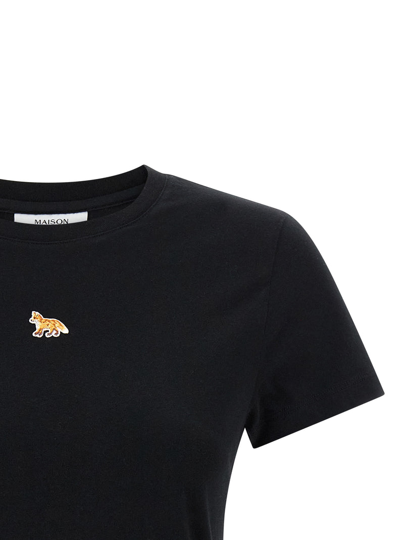 Maison Kitsuné Black Cotton T-Shirt with Baby Fox Patch