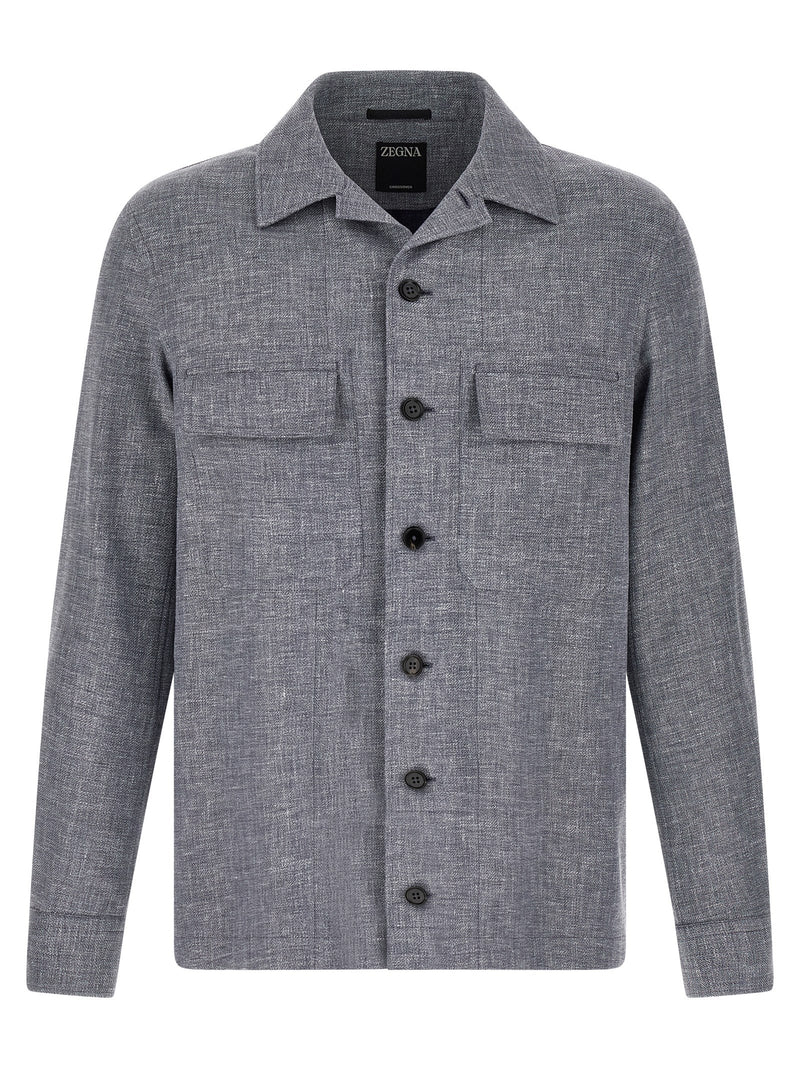 ZEGNA Blue Linen Blouse - Luxurious Overshirt for Men
