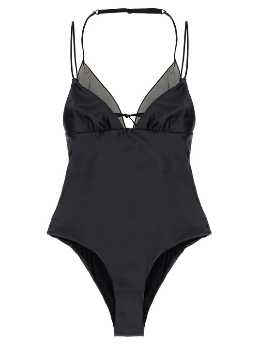 ALLIS Black Polyester One-Piece Swimsuit