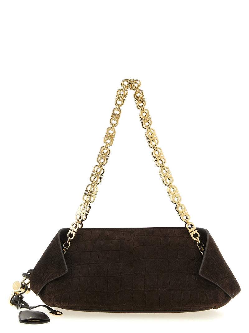 Sac bandoulière Ferragamo en peau de chèvre marron
