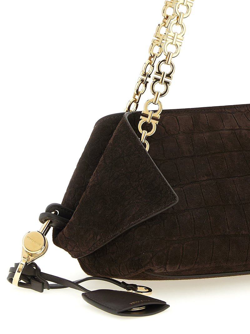 Sac bandoulière Ferragamo en peau de chèvre marron