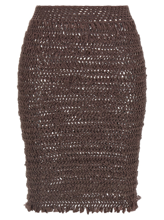 Jupe midi en polyester marron ALLIS