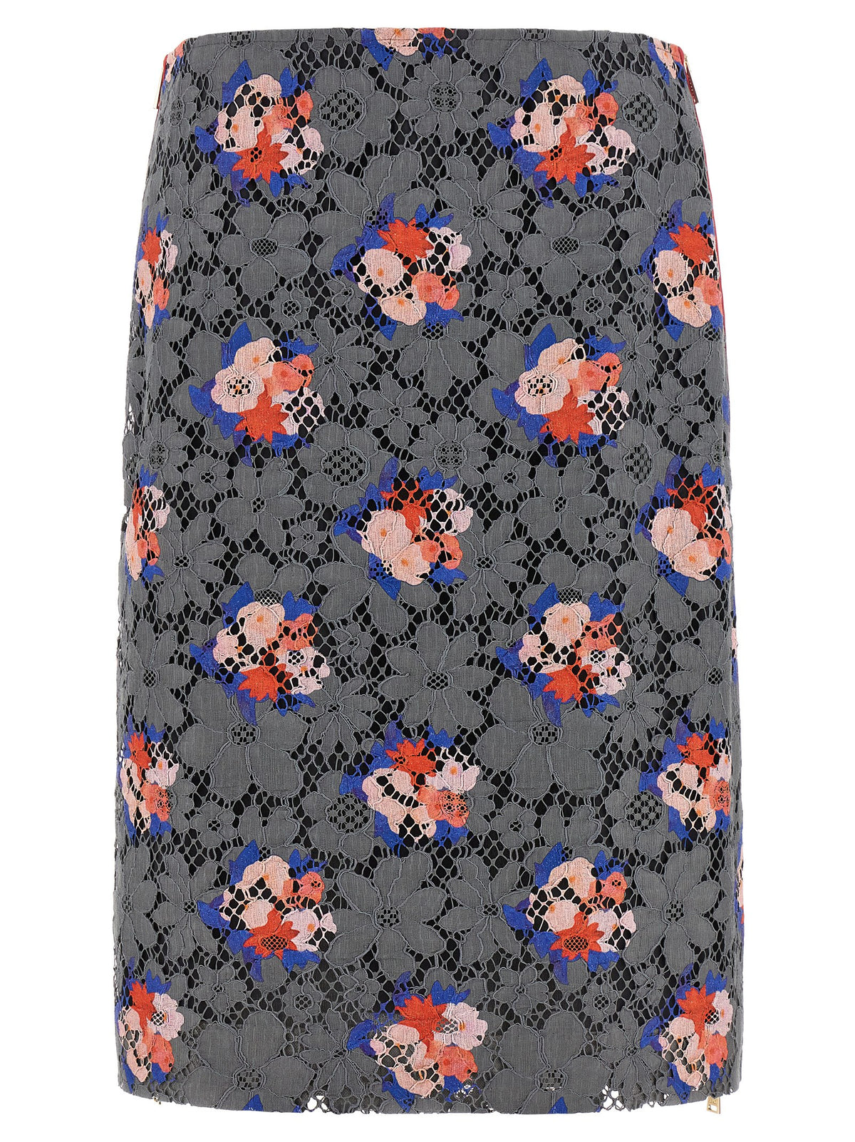 Fendi Gray Cotton Midi Skirt with Floral Motif