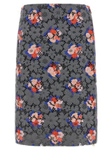 Fendi Gray Cotton Midi Skirt with Floral Motif