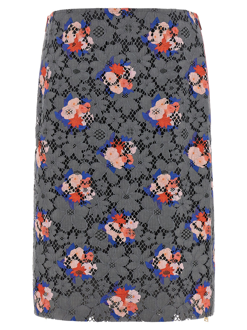 Fendi Gray Cotton Midi Skirt with Floral Motif