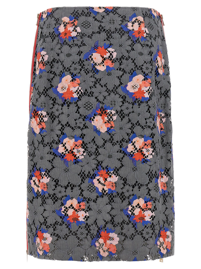 Fendi Gray Cotton Midi Skirt with Floral Motif