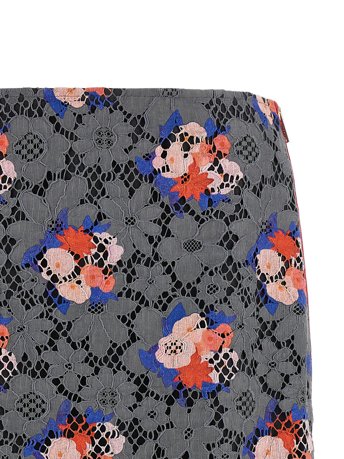 Fendi Gray Cotton Midi Skirt with Floral Motif