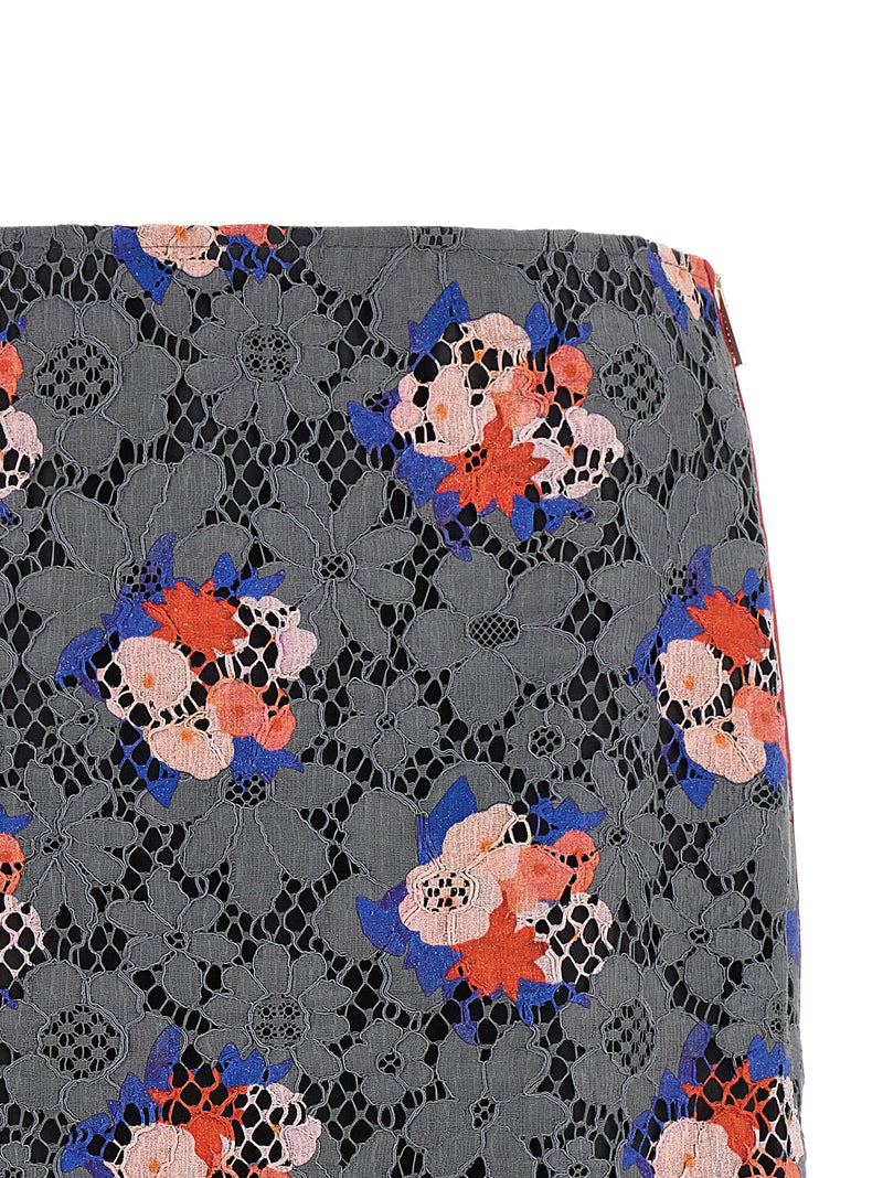 Fendi Gray Cotton Midi Skirt with Floral Motif