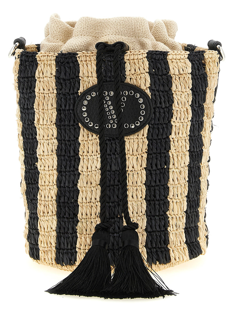 Sac porté épaule Valentino Garavani en paille noire