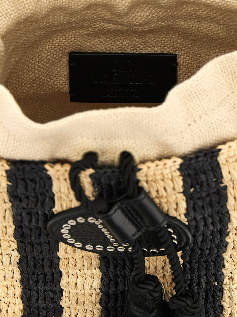 Sac porté épaule Valentino Garavani en paille noire