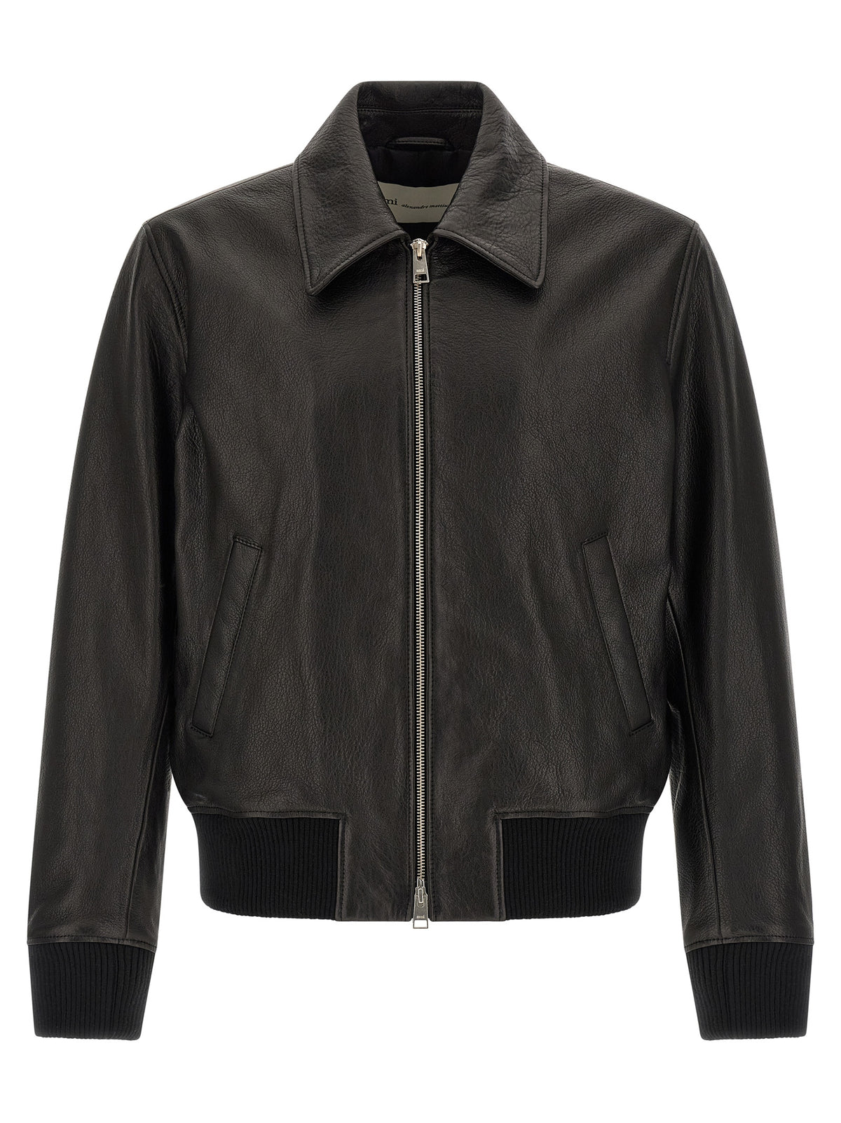Ami Paris Black Lamb Leather Bomber Jacket