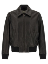 Ami Paris Black Lamb Leather Bomber Jacket