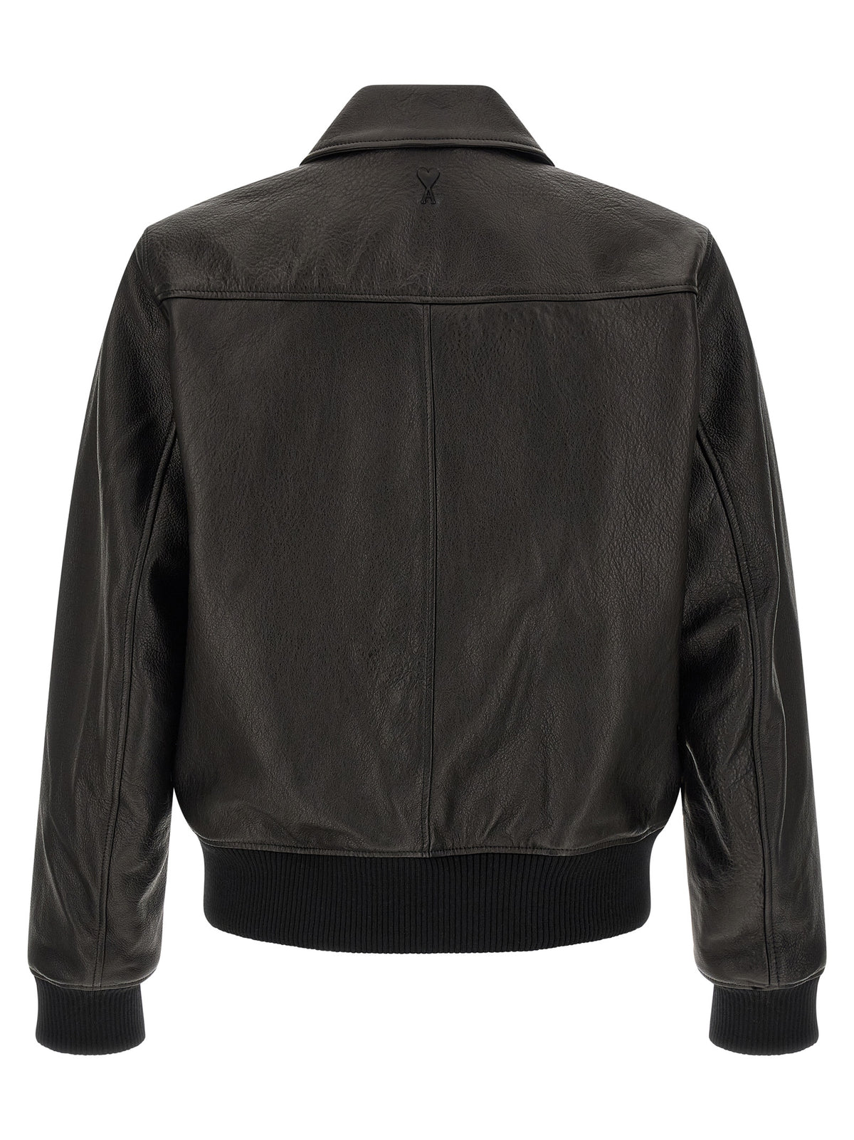 Ami Paris Black Lamb Leather Bomber Jacket