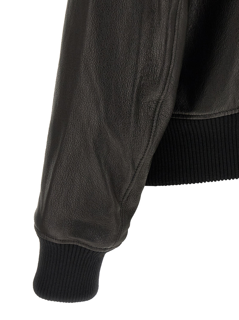 Ami Paris Black Lamb Leather Bomber Jacket
