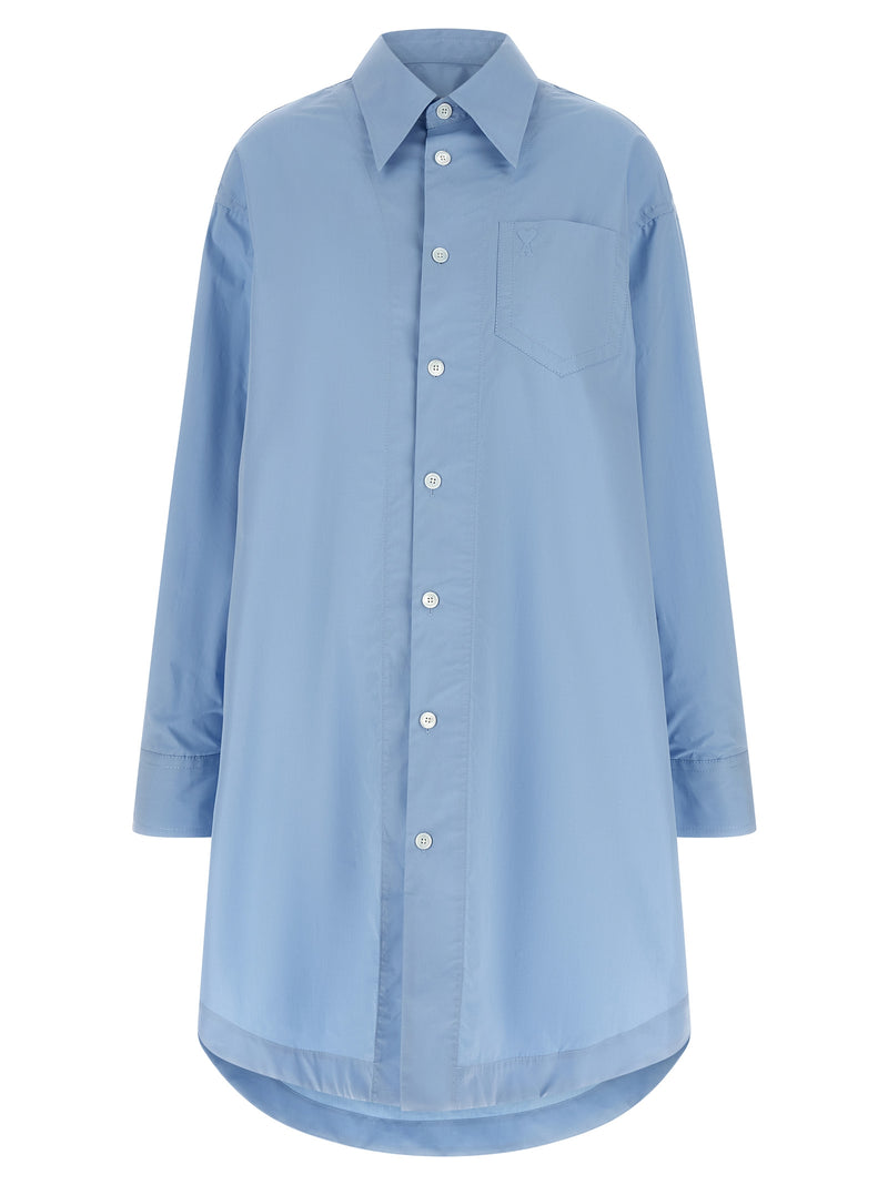 Robe midi en coton bleu Ami Paris