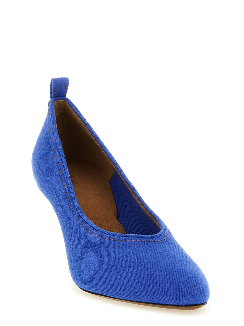 Versace Tina Blue Cotton Mid Heel Pumps for Women