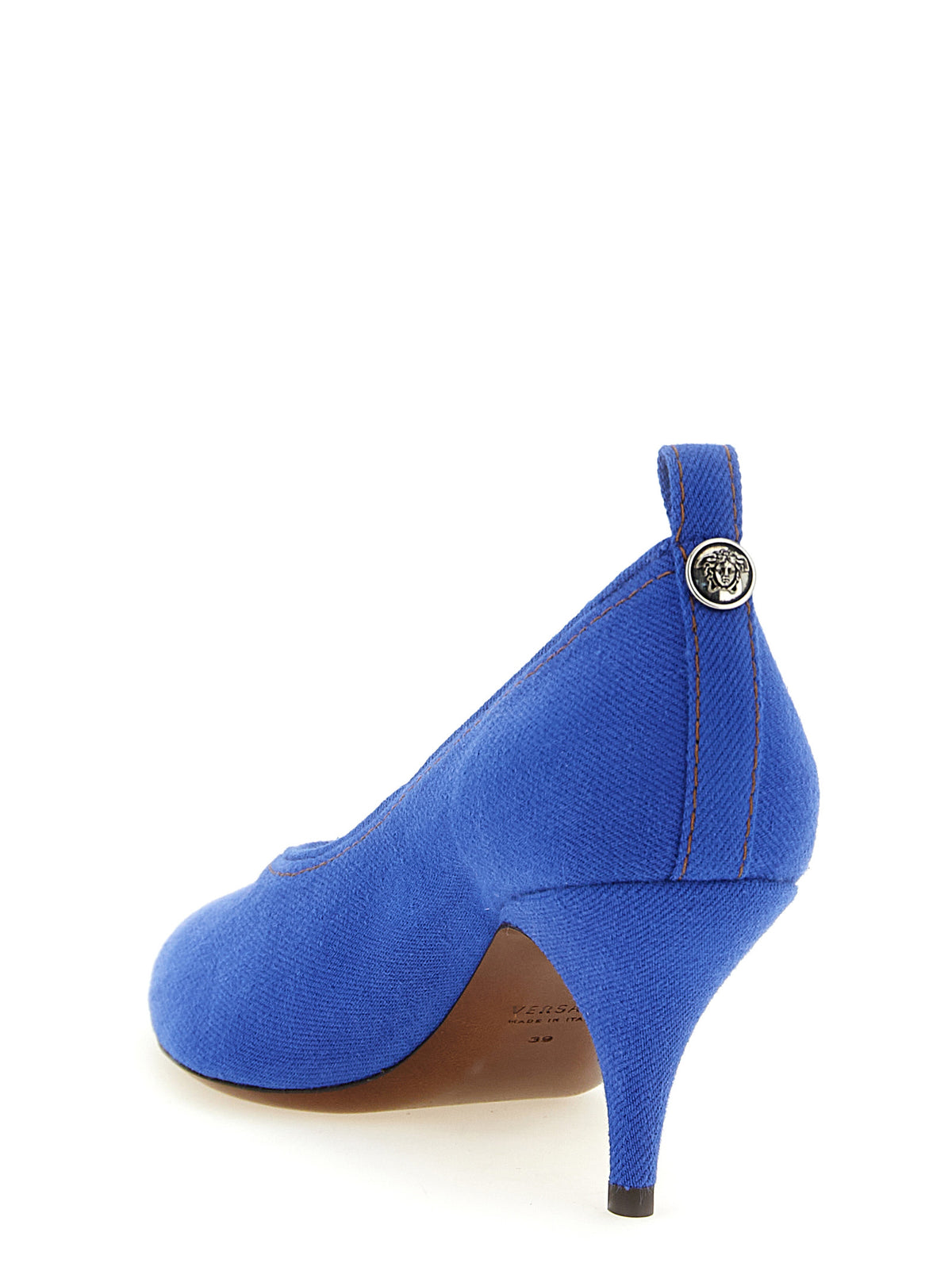 Versace Tina Blue Cotton Mid Heel Pumps for Women
