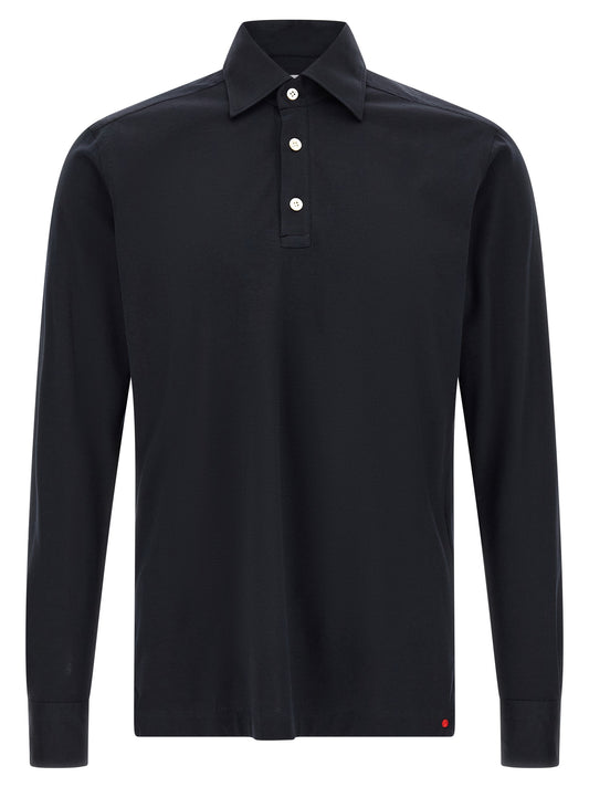 Kiton Positano Blue Cotton Knit Polo Shirt
