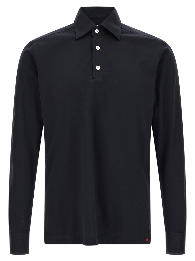 Kiton Positano Blue Cotton Knit Polo Shirt