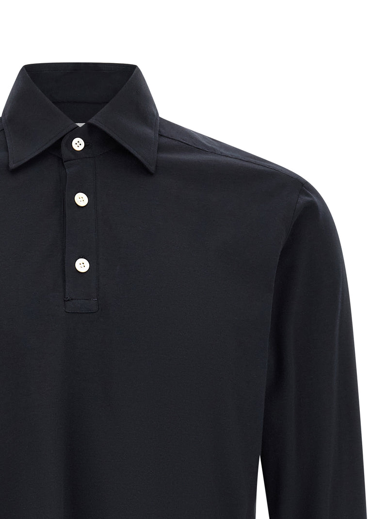 Kiton Positano Blue Cotton Knit Polo Shirt