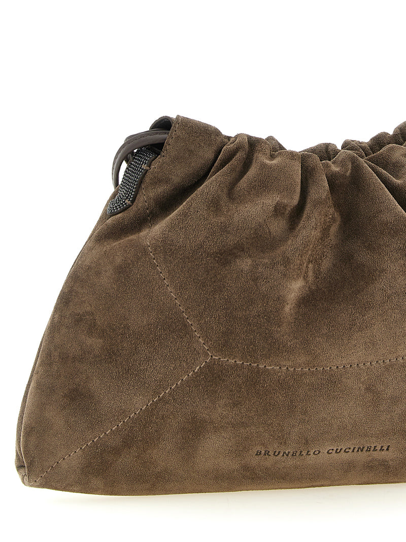 Brunello Cucinelli Pochette en cuir de veau marron